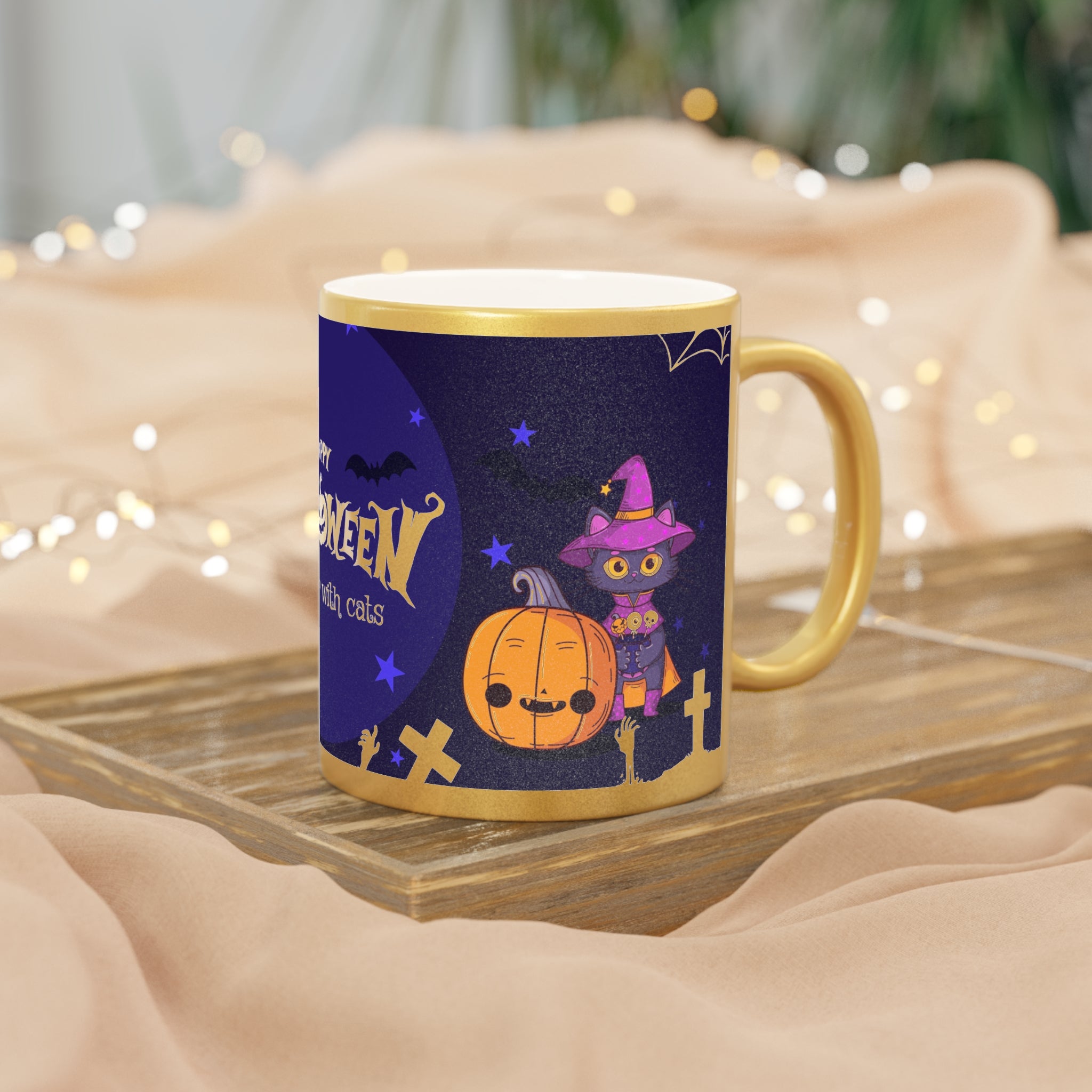 Happy Halloween with Witch's Cats | Metallic Mug